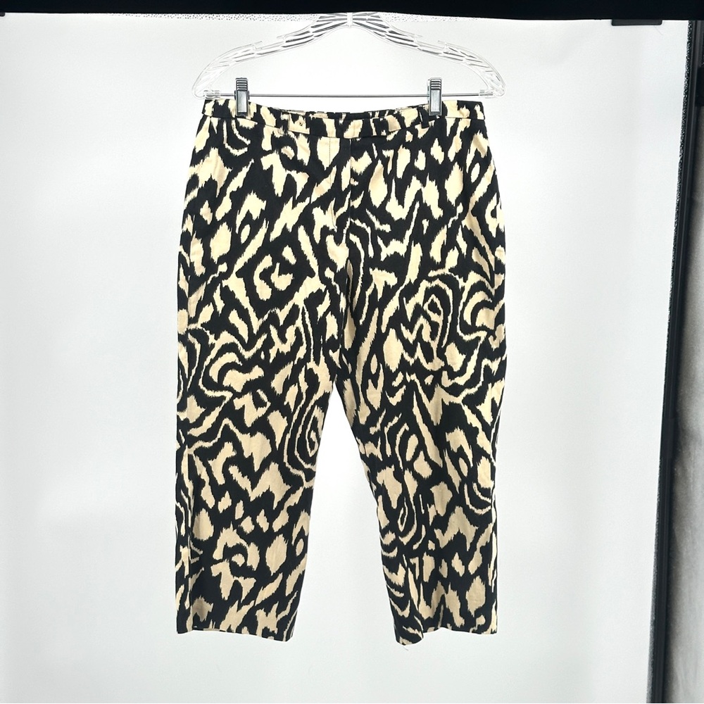 Women’s Size 8 Black Brown Larry Levine‎ Capris Pants Cropped Animal Print